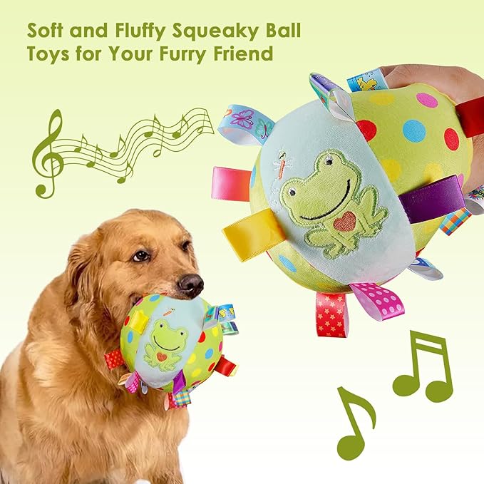 Dog Squeaky Plush Toy with Straps, 6-Inch Soft Stuffed Ball with Cotton Material and Bell Built-in, Pet Interactive Fetch Toy for Small to Large Dog-PawvioPets