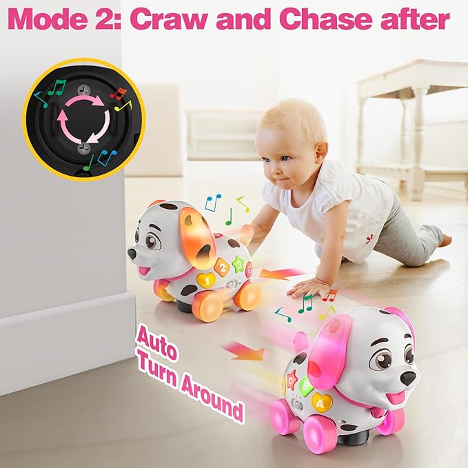 3-in-1 Musical Puppy Toys for 1 Year Old Girl Gift, Educational Baby Toy 6-12-18 Month, 1st Birthday Gift for 1 Year Old Girl Boy, First Bilingual Present for 7 8 9 10 Month Infant (Pink)-PawvioPets