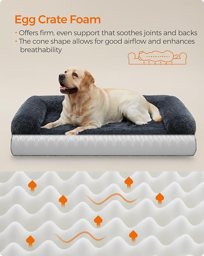 Feandrea Dog Bed, Orthopaedic Dog Sofa Bed for Medium and Large Dogs, Waterproof Ped Bed with Removable Washable Cover, 42 x 31.5 x 9 Inches, Dark Gray UPGW233G02-PawvioPets