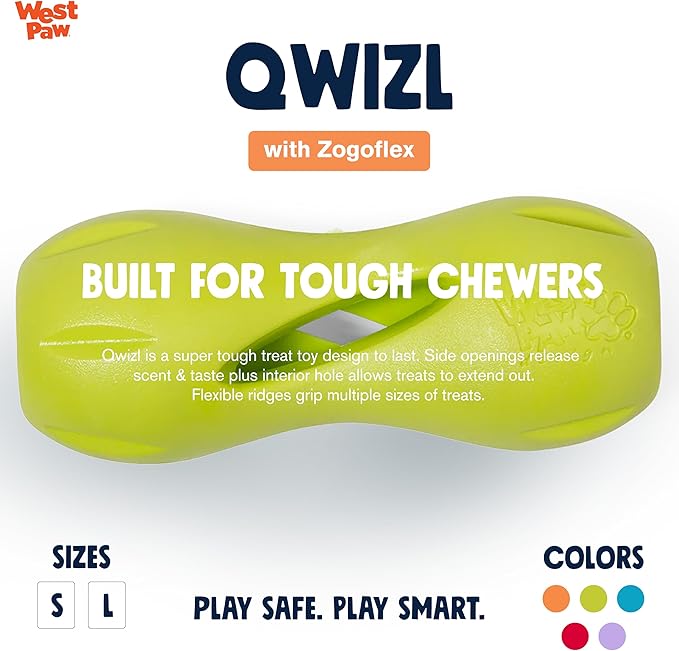West Paw Zogoflex Qwizl Interactive Treat Dispensing Dog Puzzle Treat Toy for Dogs, Granny Smith, Large-PawvioPets