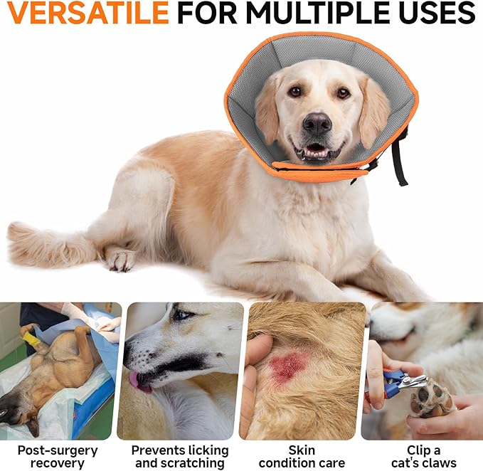 Dog Cone Collar L, Soft Cones for Large Medium Small Dogs,Adjustable Dog Cone Alternative to Stop Licking, Comfy Elizabethan Collar for After Surgery Wound Healing & Hot Spots Orange-PawvioPets