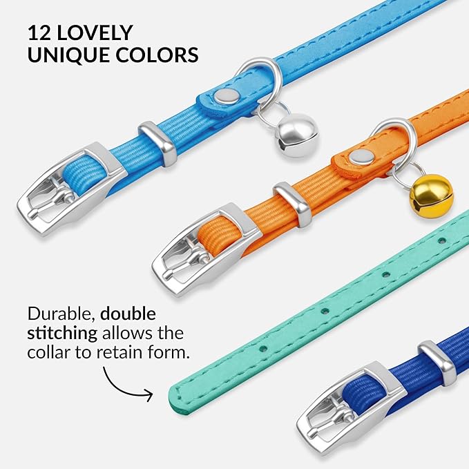 CollarDirect Leather Cat Collar with Bell - Kitten Collar, Small and Big Cat Collar for Boy Cats, Girl Cats with Safety Elastic Strap (Neck Fit 8"-11", Mint Green)-PawvioPets