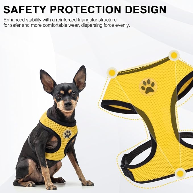 BINGPET No Pull Dog Harness,Soft Mesh Breathable All Weather Vest Harness,Safety Protection Design Durable Adjustable Step-in Easy Walk Dog Harness for Small Medium Large Dogs(Yellow,S)-PawvioPets