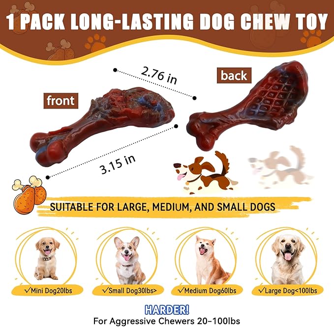 Dog Chew Toys for Aggressive Chewers, Indestructible Dog Toy for for Medium/Large Breed, Tough Nylon Teething Bone Toy to Keep Them Busy,Bacon and Real Beef Flavor (Beef Flavor, 1 Pack)-PawvioPets