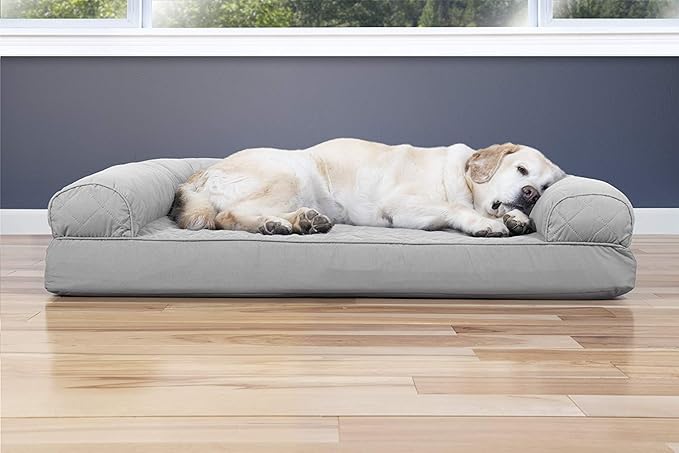 Furhaven Cooling Gel Dog Bed for Large Dogs w/ Removable Bolsters & Washable Cover, For Dogs Up to 95 lbs - Quilted Sofa - Silver Gray, Jumbo/XL-PawvioPets