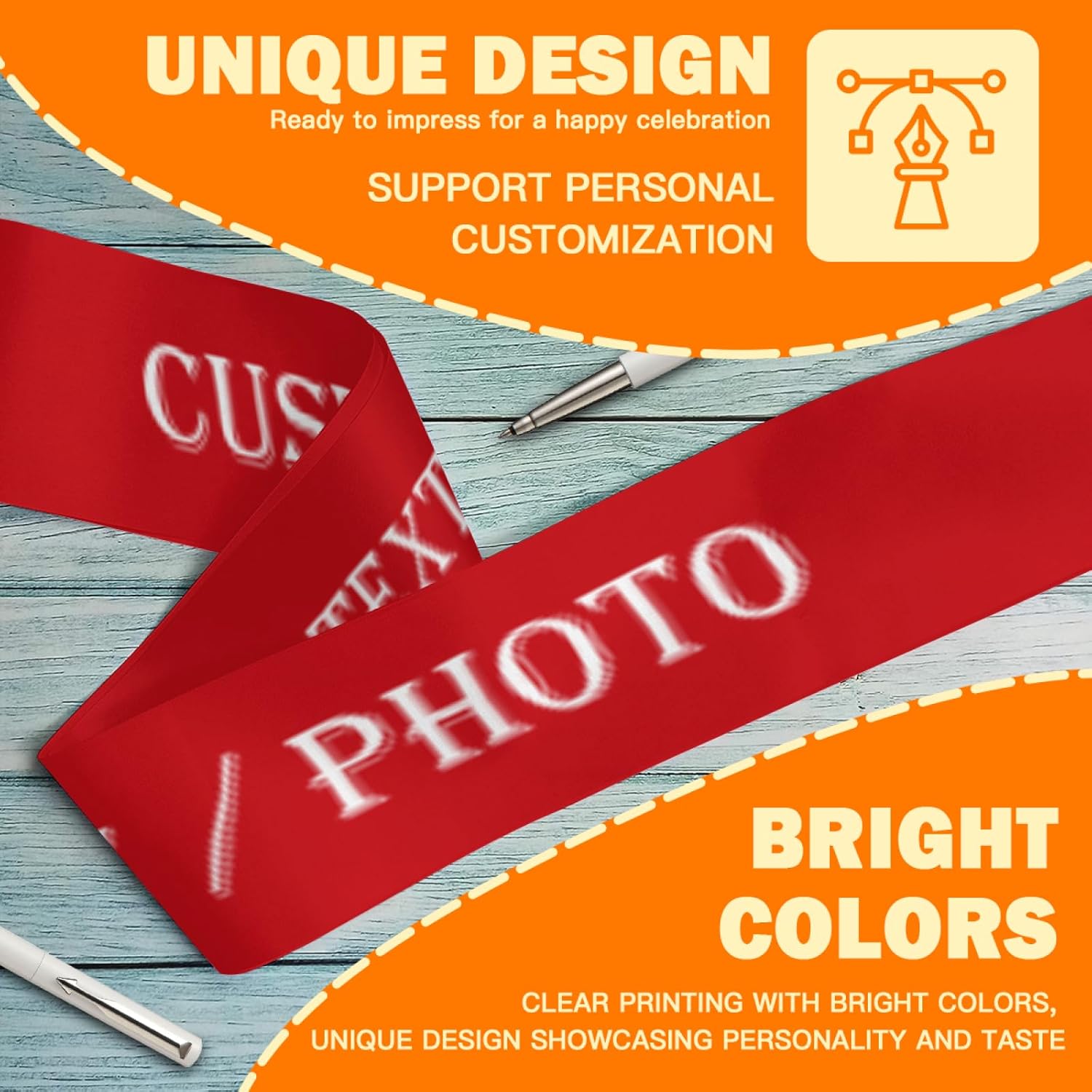 Custom Sash,Personalized Birthday Sash with Text Photo,Customized Bachelorette Sash Quote Sash Bride to Be Sash Color Optional (No decorative edge, Red)
