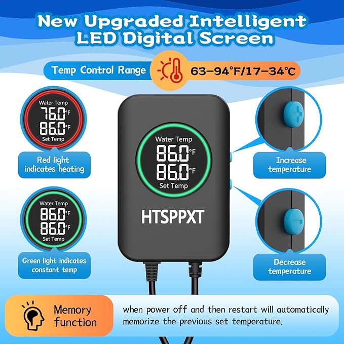 Aquarium Heater, 100W/200W/300W/500W Adjustable Fish Tank Heater with Intelligent Digital LED Controller, Overheating and Out of Water Protection for Freshwater and Saltwater Tanks-PawvioPets