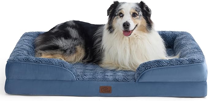 Bedsure XL Orthopedic Dog Bed for Extra Large Dogs - Washable XLarge Dog Cat Bed Waterproof, Comfort Dogs Couch Sofa with Washable Removable Cover, Pet Bed with Nonskid Bottom, Plush-Blue, 42"-PawvioPets