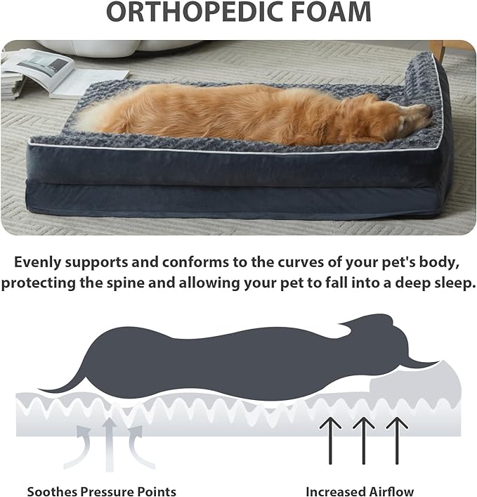 BFPETHOME Orthopedic Dog Beds for Large Dogs-Waterproof Sofa Dog Bed with Removable Washable Cover, Large Pet Bed with Waterproof Lining and Nonskid Bottom, Pet Bed for Dogs-PawvioPets