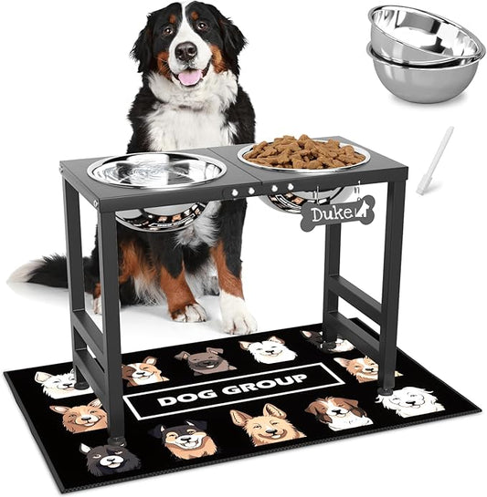 Elevated Dog Bowls for Large Extral Large Breed, Raised Bowl Stand with 2 Stainless Steel Bowls (101oz) and Spill-Proof Mat, 17" Tall Dog Feeder for Extra Large Breeds-PawvioPets
