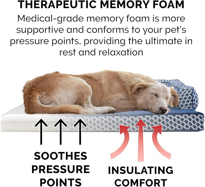 Furhaven Memory Foam Dog Bed for Large Dogs w/ Removable Bolsters & Washable Cover, For Dogs Up to 125 lbs - Plush & Woven Decor Comfy Couch Sofa - Diamond Blue, Jumbo Plus/XXL-PawvioPets