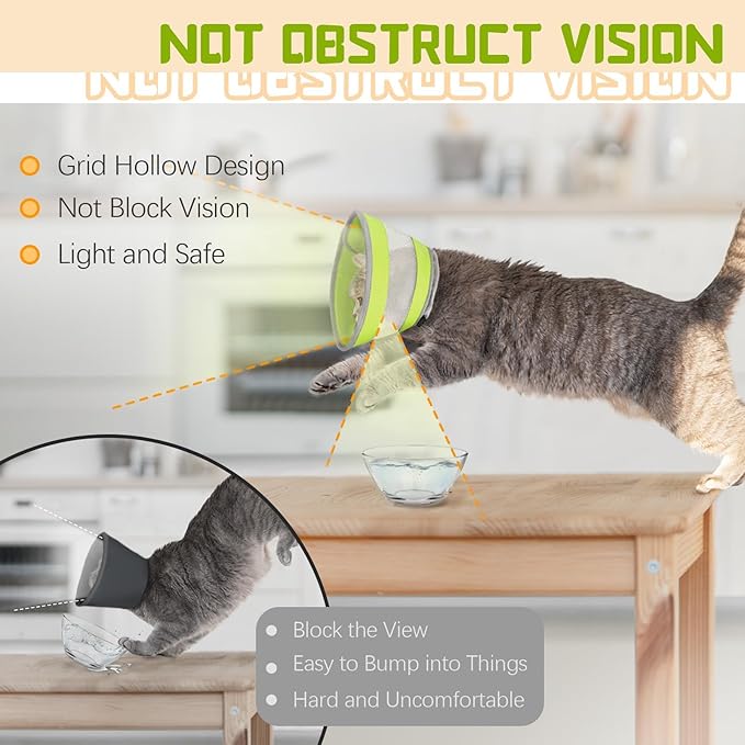 Breathable Air Mesh Cat Cone Collar Soft - Adjustable Recovery Collar to Stop Licking After Surgery, Foldable Lightweight E-Collar for Cats & Kittens (Green,S)-PawvioPets