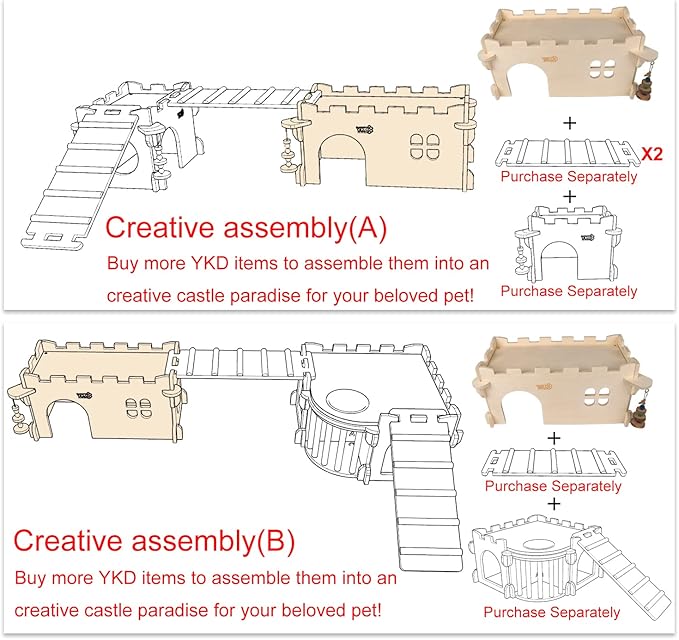 Castle Chinchilla House - Small Animal Hideout for Chinchilla Guinea Pig Hedgehog, or Rat - Ventilated Wooden Guinea Pig Hut Habitat with Multiple Doors (Large)-PawvioPets