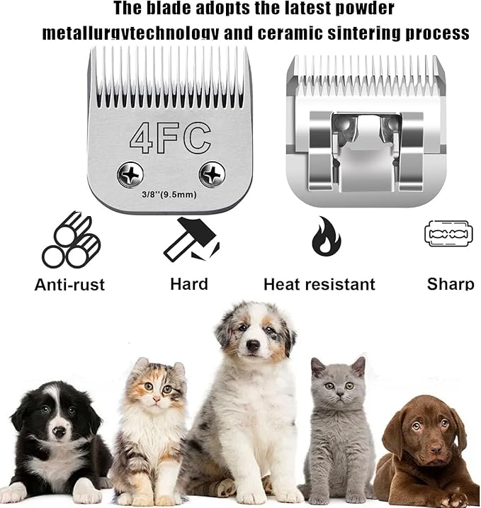 3Pack 4FC Blades for Dog Grooming Blades Compatible with Andis,Oster A5,Wahl km10 Dog Clippers,Detachable Dog Clipper Blade for Dog Cat Horse Animal,Size-#4FC, 3/8-Inch Cut Length (9.5mm)-PawvioPets