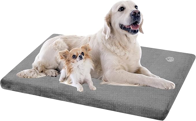 EMPSIGN Stylish Dog Bed Mat Dog Crate Pad Mattress Reversible (Cool & Warm), Water Proof Linings, Removable Machine Washable Cover, Firm Support Pet Crate Bed for Small to XX-Large Dogs, Grey-PawvioPets