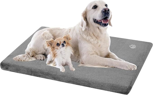 EMPSIGN Stylish Dog Bed Mat Dog Crate Pad Mattress Reversible (Cool & Warm), Water Proof Linings, Removable Machine Washable Cover, Firm Support Pet Crate Bed for Small to XX-Large Dogs, Grey-PawvioPets