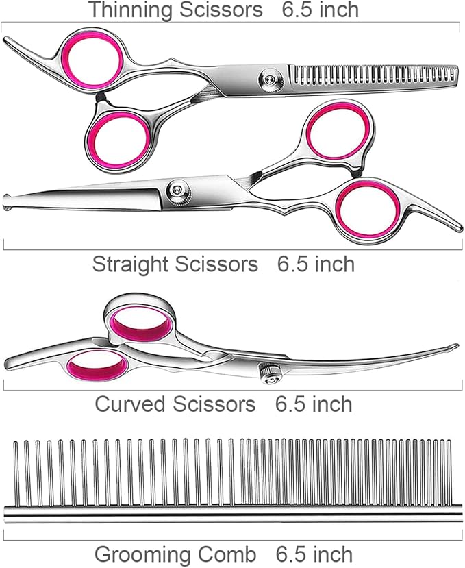 5 in1 Dog Grooming Scissors Kit, Professional Dog Scissors for Grooming with Safety Round Tips, Titanium Coated Grooming Shears for Dogs Cat Pet At Home-PawvioPets