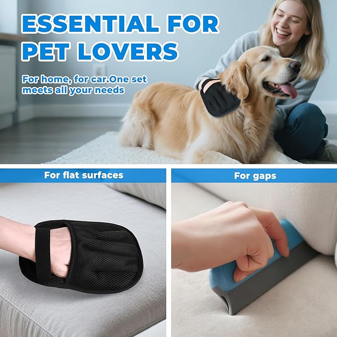 2Pcs Pet Hair Removal Gloves Kit (2 Sizes) for Dogs & Cats, 2025 Newly Upgraded Five-Finger Electrostatic Pet Hair Gloves, Reusable Pet Hair Remover Tools for Clothing, Carpet, Sofa Gaps, Car Seat-PawvioPets