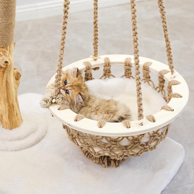 50" Tall Cat Tree Tower, Modern Cat Tree for Indoor Cats, Washable Wooden Perchs and Climbers for Large Cats, Cute Cat Furniture with Unique Cat Swing-PawvioPets
