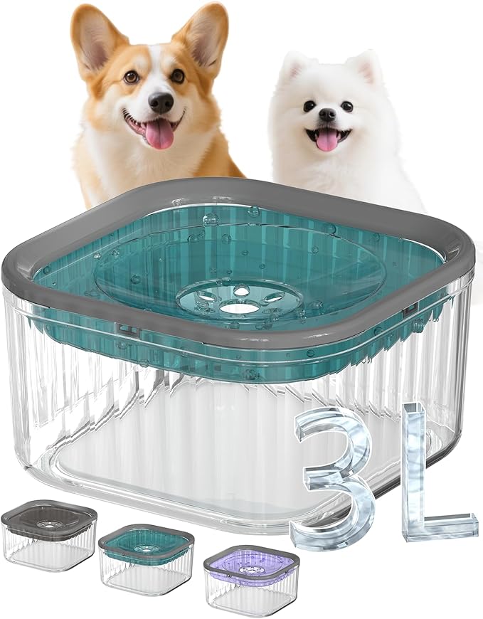 3L Dog Water Bowl No Spill 101oz Large Capacity Spill Proof Slow Drinking Water Feeder No Splash Pet Water Bowl Vehicle Carried Travel Dog Bowl for Sloppy Messy Drinkers Cats(Teal Blue)-PawvioPets