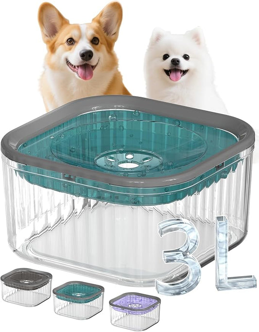 3L Dog Water Bowl No Spill 101oz Large Capacity Spill Proof Slow Drinking Water Feeder No Splash Pet Water Bowl Vehicle Carried Travel Dog Bowl for Sloppy Messy Drinkers Cats(Teal Blue)-PawvioPets
