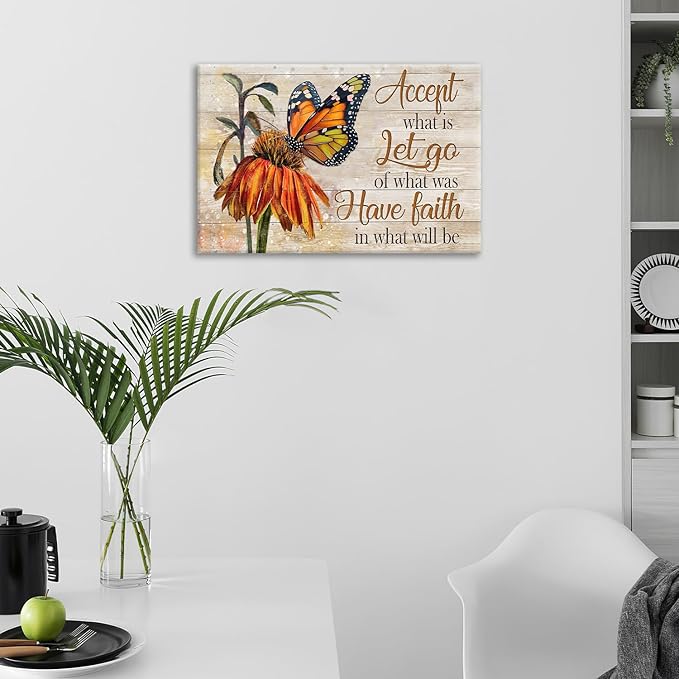 Farmhouse Butterfly Bathroom Pictures Wall Art, Rustic Floral Country Bathroom Wall Decor, Daisy Inspirational Framed Painting Canvas Artwork for Bedroom Living Room Decorations 24"L x 16"W-PawvioPets