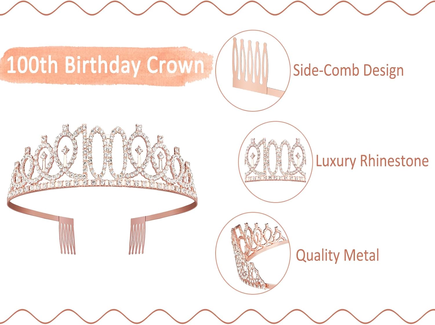 100th Birthday Decorations Women, Including Birthday Crown/Tiara, Sash, Cake Topper and Candles, Gifts for 100 Year Old Woman