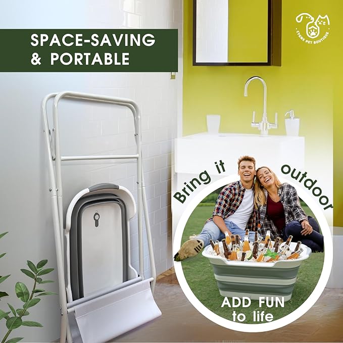 CYGNE 2-in-1 Dog Bathtub & Washing Station, Elevated Collapsible Bathtub with Drainhole & Storage Rack, Foldable Portable Indoor/Outdoor Pet Bathing & Grooming for Small Dogs Cats-PawvioPets