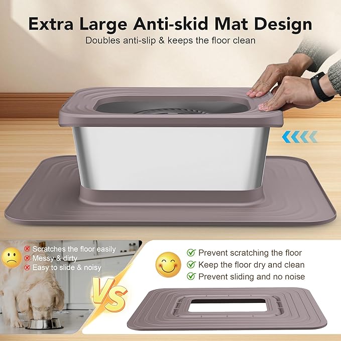 Decflow 10L Stainless Steel Dog Water Bowl, No Spill Anti-Splash Dog Bowls with XXL Silicone Mat, Spill-Proof Slow Feeder for Messy Drinkers, Heavy Duty Pet Bowls for Indoor/Outdoor Use-PawvioPets