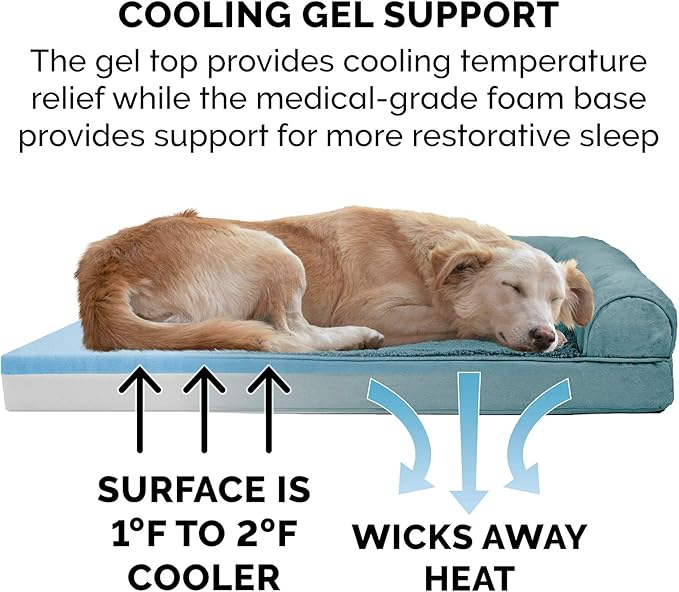 Furhaven Cooling Gel Dog Bed for Large Dogs w/ Removable Bolsters & Washable Cover, For Dogs Up to 125 lbs - Plush & Suede Sofa - Deep Pool, Jumbo Plus/XXL-PawvioPets
