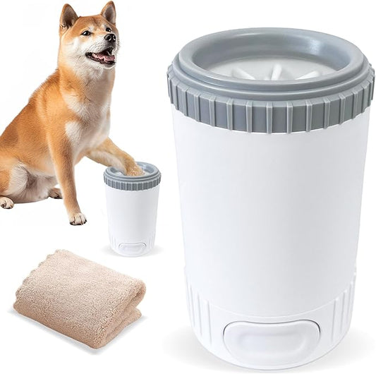 Dog Paw Cleaner with Absorbent Towel, Dog Paw Washer, Muddy Paw Cleaner, Dog Foot Cleaner, Plunger Style Dog Paw Washer, Paw Cleaner for Dogs, Suitable for Small Breed & Medium Breed Dogs-PawvioPets