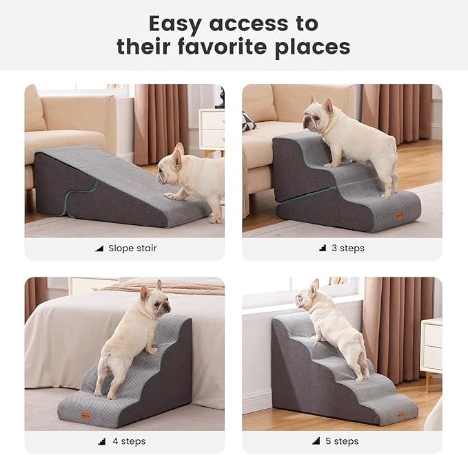 Gardner Pet Dog Stairs for Small Dogs 19.7" H, Curved 4-Step Pet Stairs, Dog Steps for High Bed (18-24 in), Couch with Durable Non-Slip Waterproof Fabric Cover and CertiPUR-US Certified Foam-PawvioPets