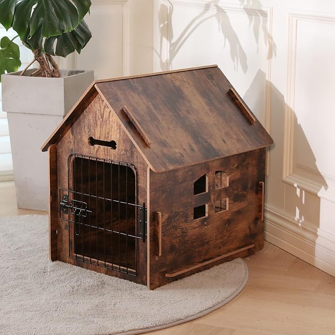 Dog House Indoor for Small Dogs or Cats, Cozy Wooden Design, Small Indoor Bed House, with Air Vents and Elevated Floor Warm Dog Cave-PawvioPets