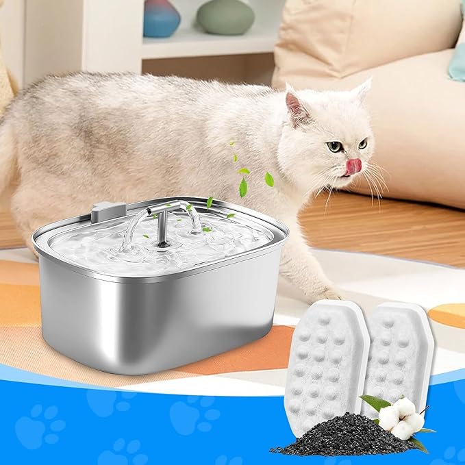 24 Pack Stainless Steel Cat Fountain Filters Compatible with Rellaty & Fit for Neareal Cat Fountain 108oz/3.2L, Replacement for Automatic Pet Fountain Dog Water Dispenser-PawvioPets