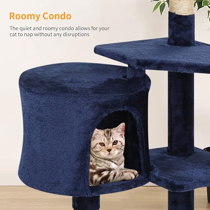 BestPet Cat Tree 36 inch Tall Scratching Toy Activity Centre Cat Tower Cat Condo Multi-Level Furniture Scratching Posts for Indoor Cats,Navy Blue-PawvioPets