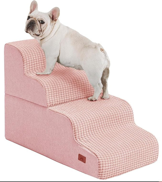 Dog Step for Bed, Dog Stair 4-Step 35D Pet Stair 19.7" H for High Bed or Sofa Non-Slip Balanced Pet Step Indoor, Pink-PawvioPets