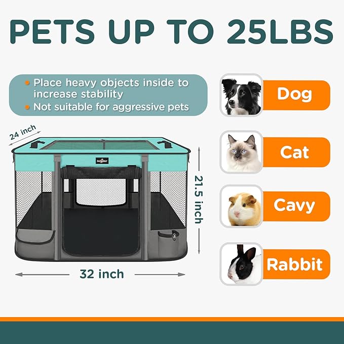 Foldable Pet Kitten Playpen, Waterproof Portable Pet Cat Dog Playpen Kennel Tent for Small Dog Cat, Removable Shade Cover, Come with Free Carrying Case, Indoor Outdoor Use for Small Animals, BlackTeal-PawvioPets