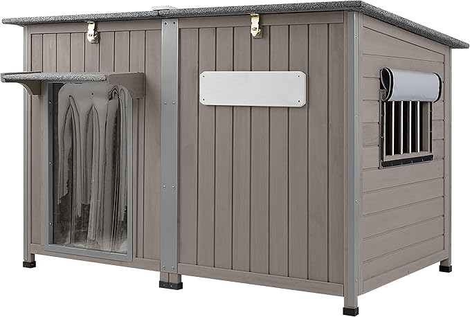 55" Extra Large Outdoor Dog House Weatherproof Wooden Doghouse Indoor for Large Breed Dogs with Anti Bite Frames with Window,10 Elevated Feet, Reinforced Bottom for Pet Up to 220LBS-PawvioPets