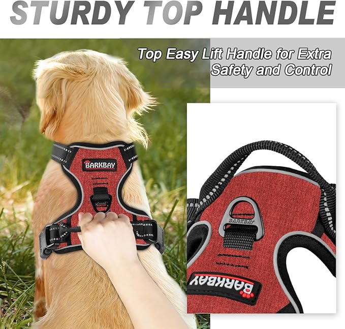BARKBAY No Pull Dog Harness Front Clip Heavy Duty Reflective Easy Control Handle for Large Dog Walking(Rio Red,M)-PawvioPets