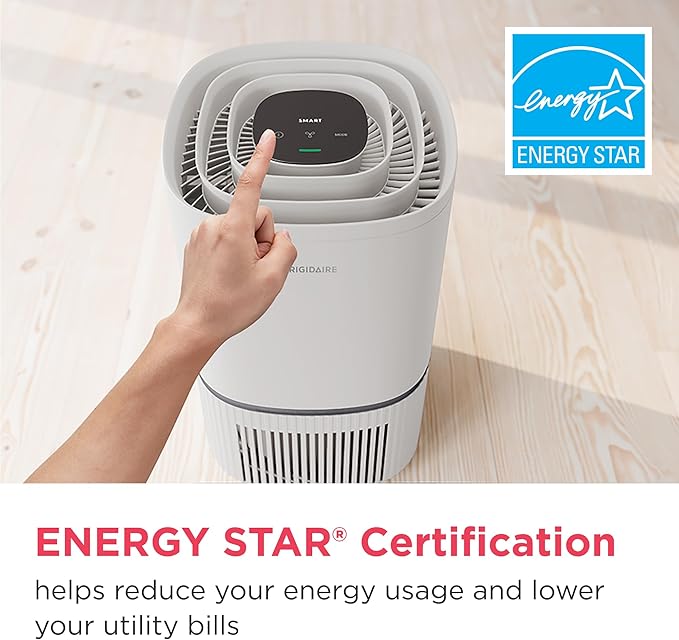 Frigidaire PureA300 HEPA Air Purifier for Small Bedrooms, Covers up to 850 Sq. Ft., 3-Stage Filtration, Energy Star Certification, Air Quality Monitoring, Smart Mode, Ultra Quiet, White-PawvioPets