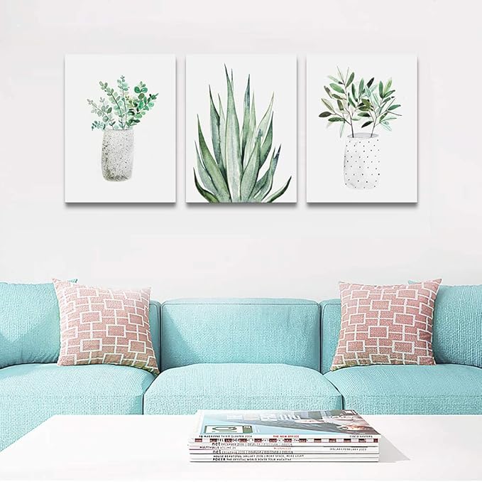 farmhouse Wall Art painting for dining room bathroom Abstract Canvas art family Wall decor for Bedroom kitchen Wall Decoration Living Room decor art Green Leaf pictures Artwork for home walls 3 piece-PawvioPets
