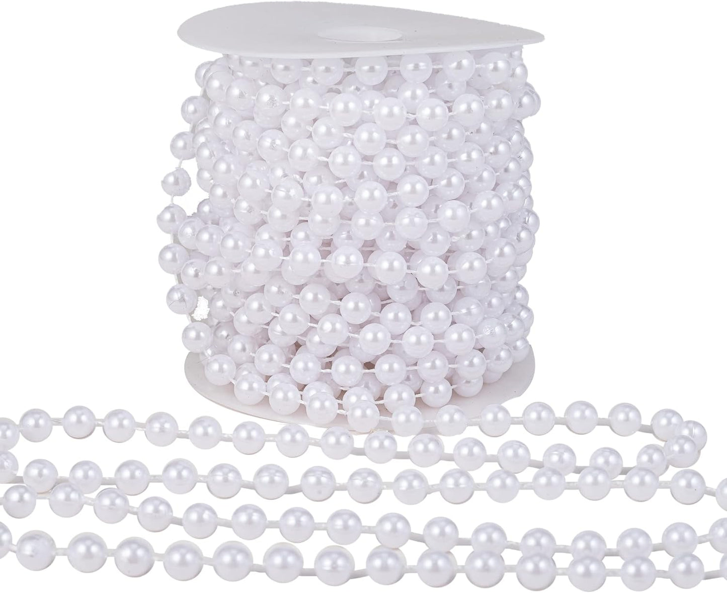 8mm Crafts Faux Pearl Beads Garland Pearl Bead Roll Strand of Pearls to Decorate Floral Centerpieces Wedding Party Favor Christmas Tree(33 Feet White)