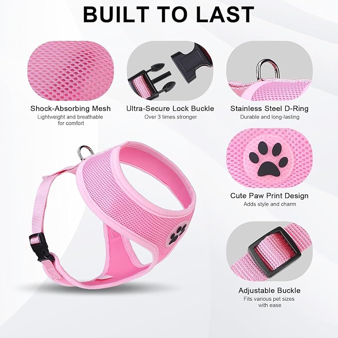 BINGPET Small Dog Harness - Breathable Mesh Puppy Cat Harnesses - No Pull Adjustable Dog Harness Dog Vest Harness for Small and Medium Dogs-PawvioPets