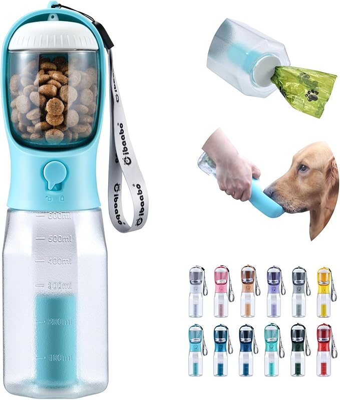 Dog Water Bottle with Food Container & Poop Bag Holder, Travel Water Bowl, Portable Pet Dispenser, Dog Stuff Accessories Items, Puppy Essentials Necessities for Yorkie Chihuahua Walking Hiking-PawvioPets