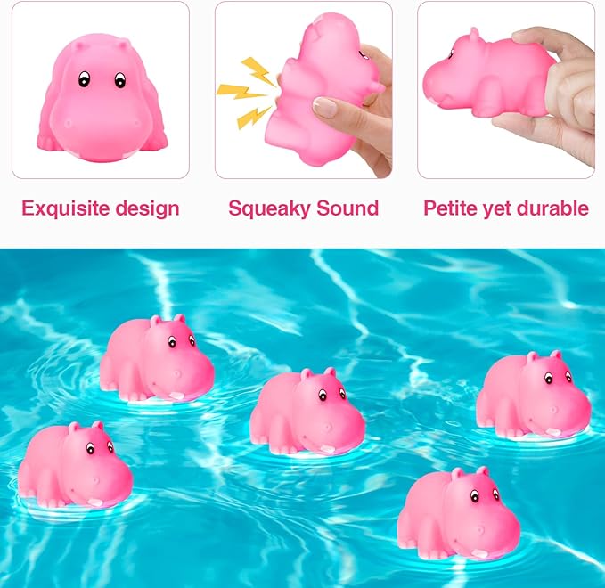 18 Mini Rubber Hippo Toys - PVC Small Animal Models, Pink Hippo Bath Buddy Size 1.1-2.48 inches, Suitable for Children, Party Favors, Bath Toys, and Educational Games.-PawvioPets