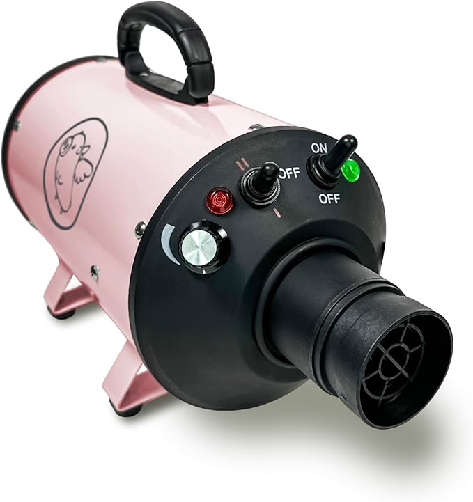 Flying Pig High Velocity Dog Pet Grooming Dryer w/Heater (Pastel Pink w/Grey Logo)-PawvioPets