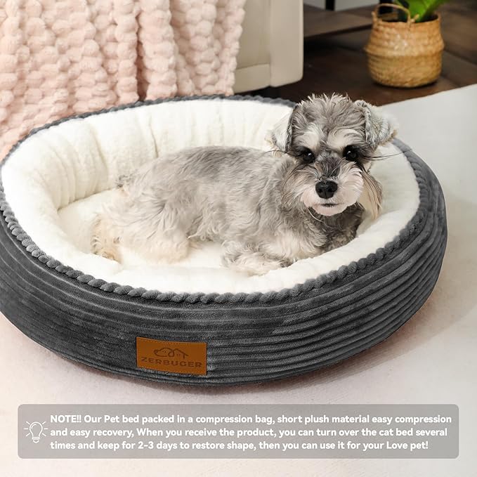 20in Washable Cat Beds for Indoor Cats - Round Donut Pet Bed for Cats, Small Dogs, Puppy, Kitten - Anti-Slip Bottom, Calming Bed Gift - Dark Grey-PawvioPets