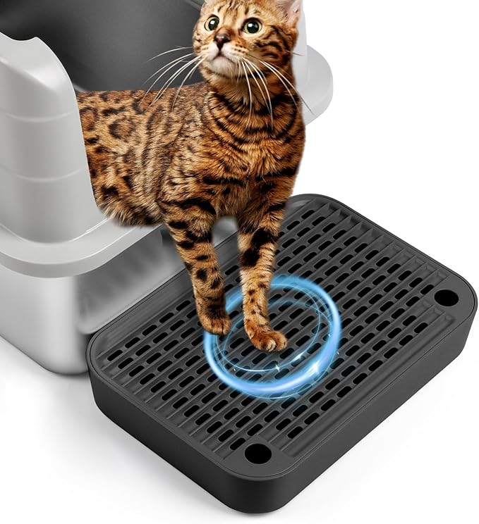 Cat Litter Box Ramp Mat with Filter Function, Cat Step Pedal Stool for Self-Cleaning Litter Box, Easy to Clean, Ideal for Kitten & Elderly Cats (Black)-PawvioPets