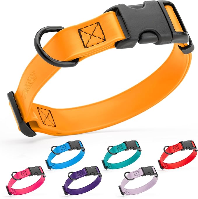 Dogline Biothane Waterproof Dog Collar with Quick Release Buckle Strong Coated Nylon Webbing with Odor- Proof for Easy Care Easy to Clean Fits Small Medium Large Dogs, Tangerine Orange 5/8" W 9-14" L-PawvioPets