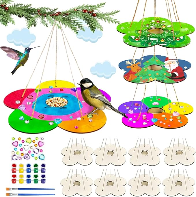 12 Pack Bird Feeder Craft Kits for Kids Ages 3-5 4-8 8-12, DIY Wooden Art Painting Outdoor Bulk Toys for Boys & Girls, Easter Christmas Gifts, Party Favor Gifts for Nature Loving Children-PawvioPets